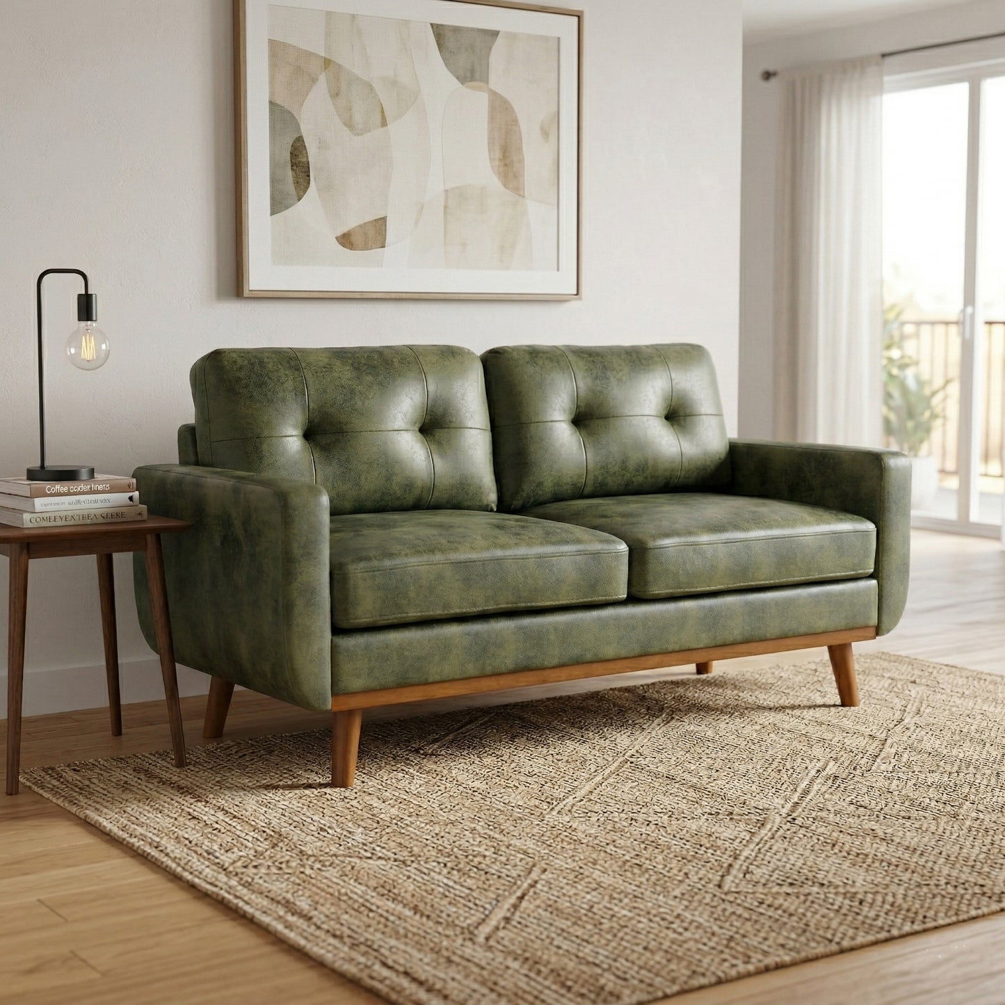 65-Inch Modern Minimalist Two-Seater Sofa - Olive Green