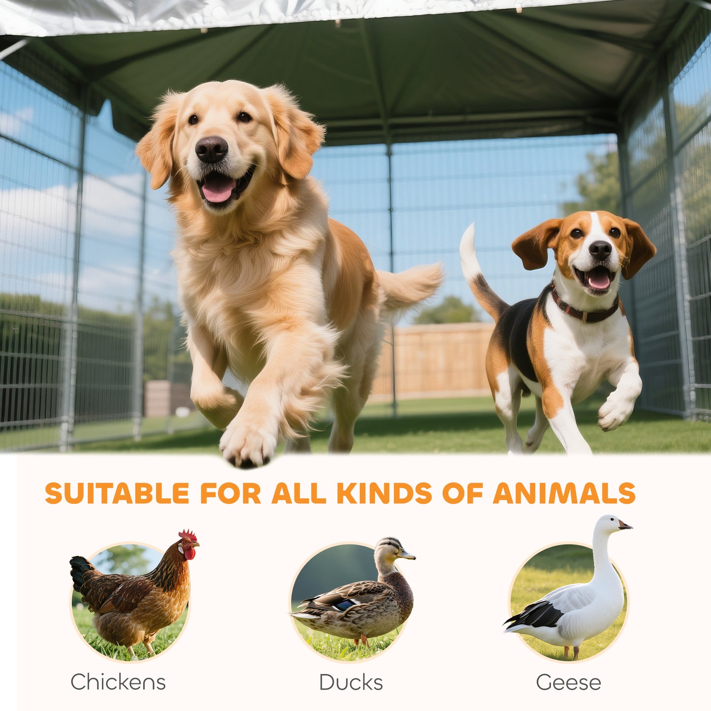 Outdoor Dog Kennel with Adjustable Bowl Rack - Waterproof Cover