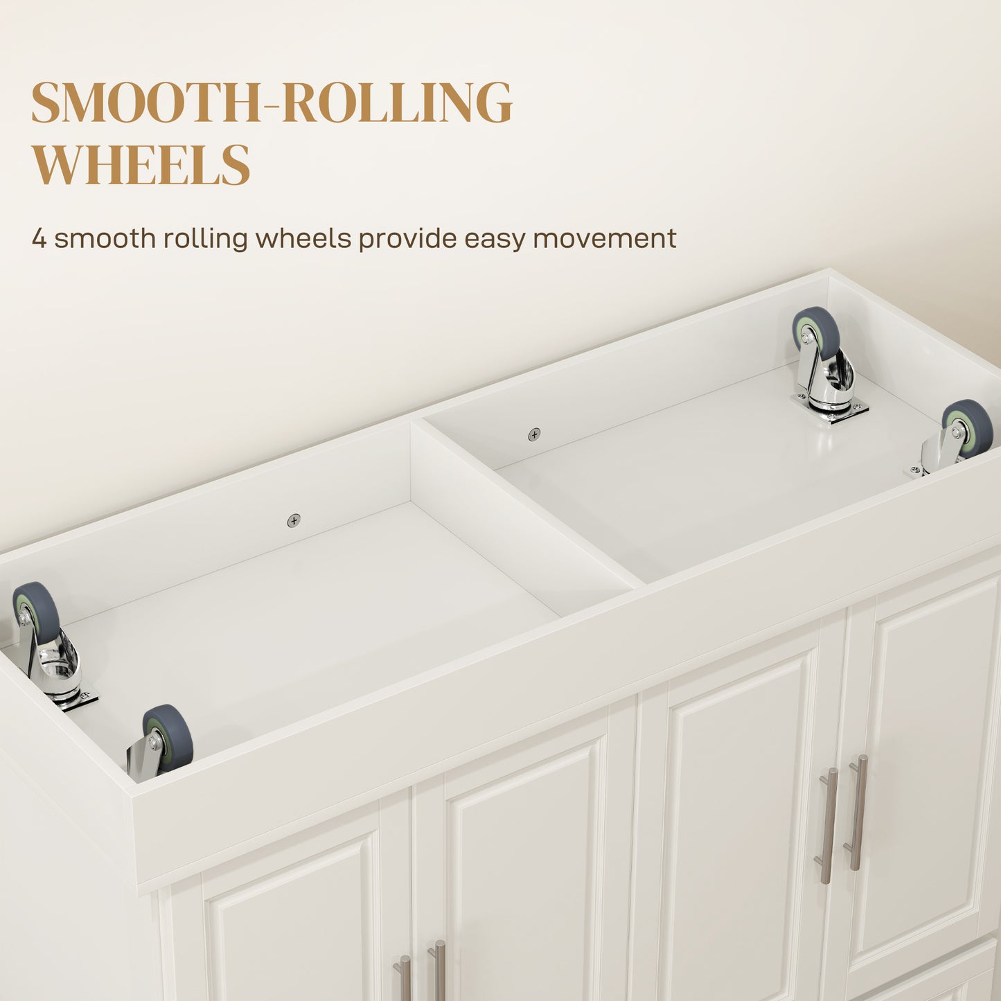 Rolling Kitchen Island Cart with Stainless Steel Top - Cream White