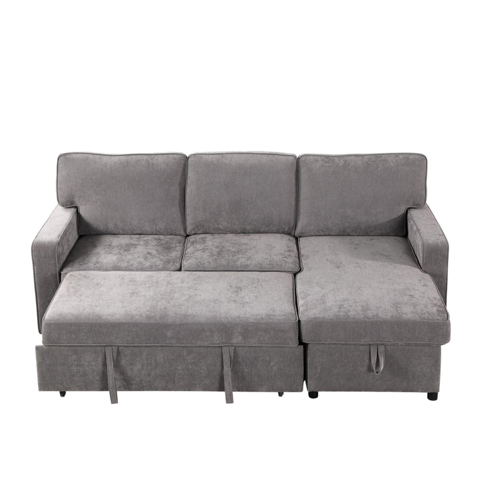 Sectional Sofa Bed with Storage, USB Port & Cup Holders - Gray