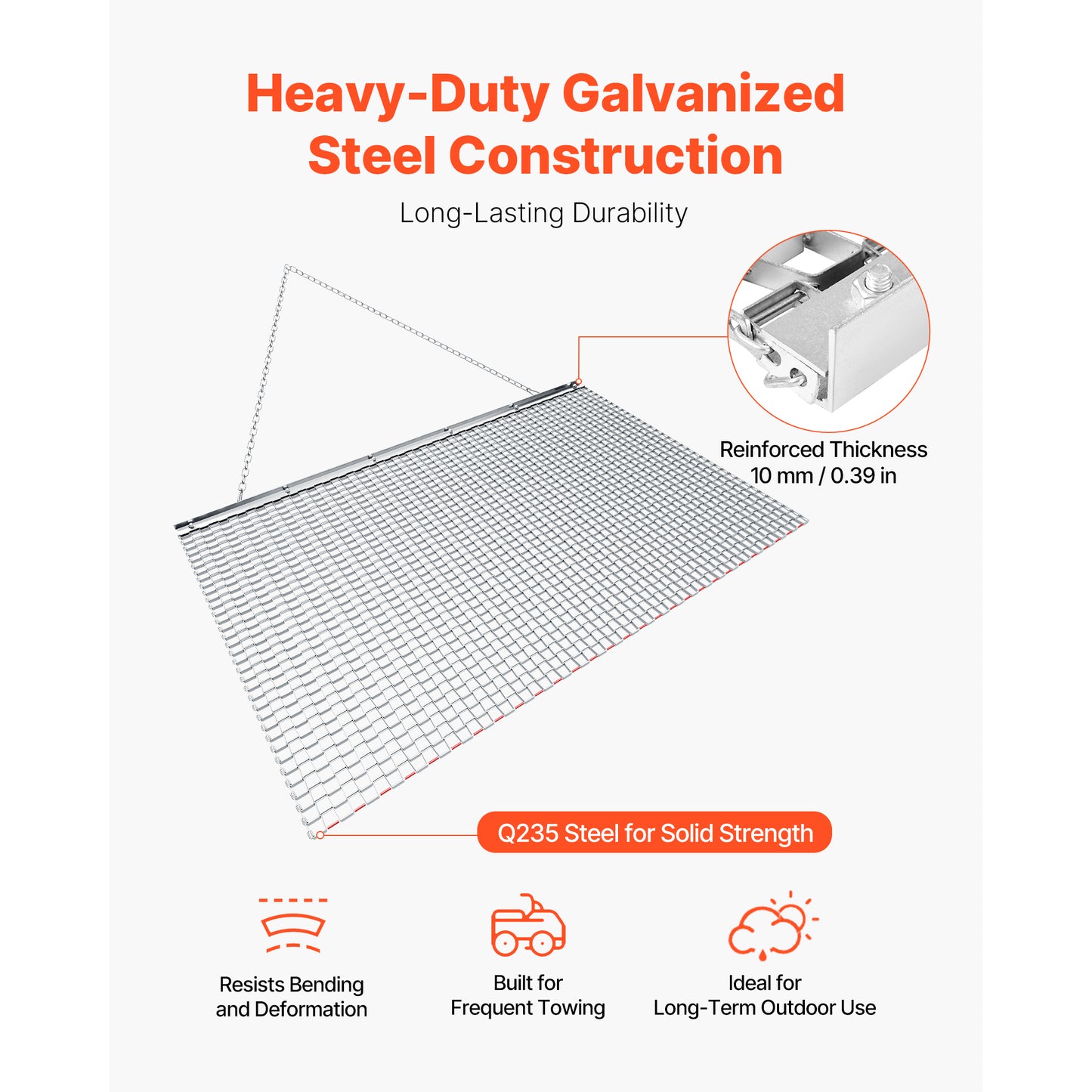 Heavy-Duty Galvanized Steel Chain Harrow for Tractor & ATV Gravel Driveways