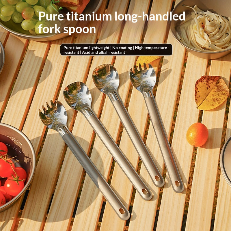 Portable Titanium Fork and Spoon Set - Long-Handled Minimalist Dining Utensils