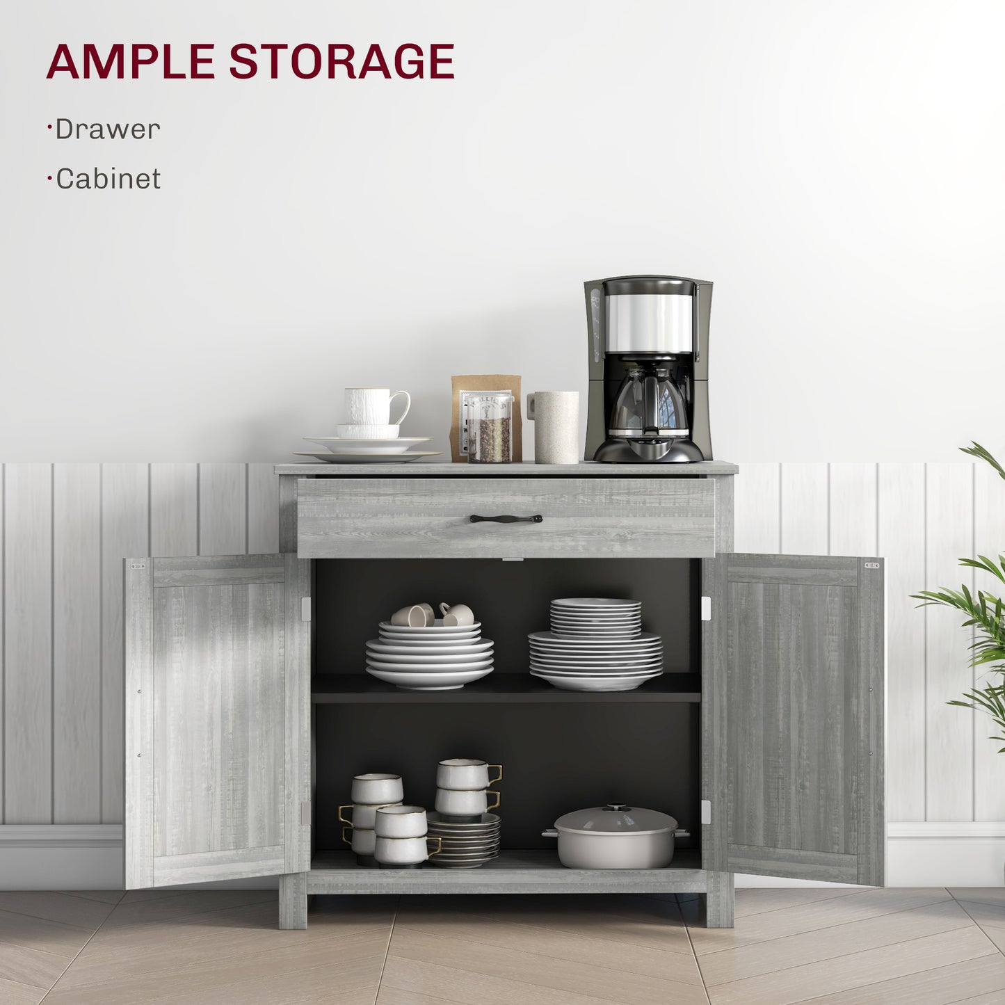 Farmhouse Sideboard Cabinet with Barn Doors - Stone Gray