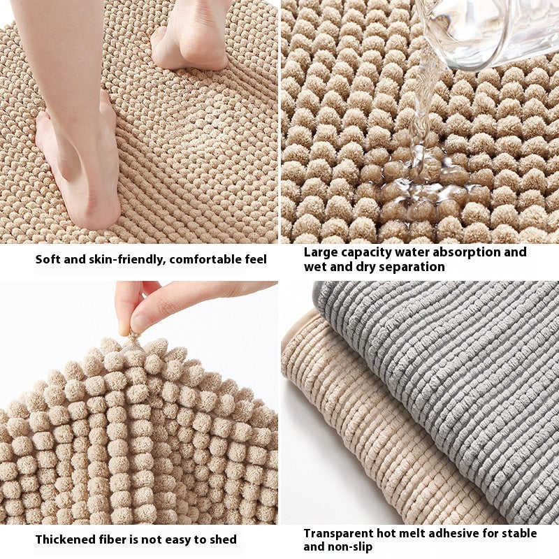 Long Wool Chenille Floor Mat Absorbent Non-Slip Bathroom and Bedroom Carpet
