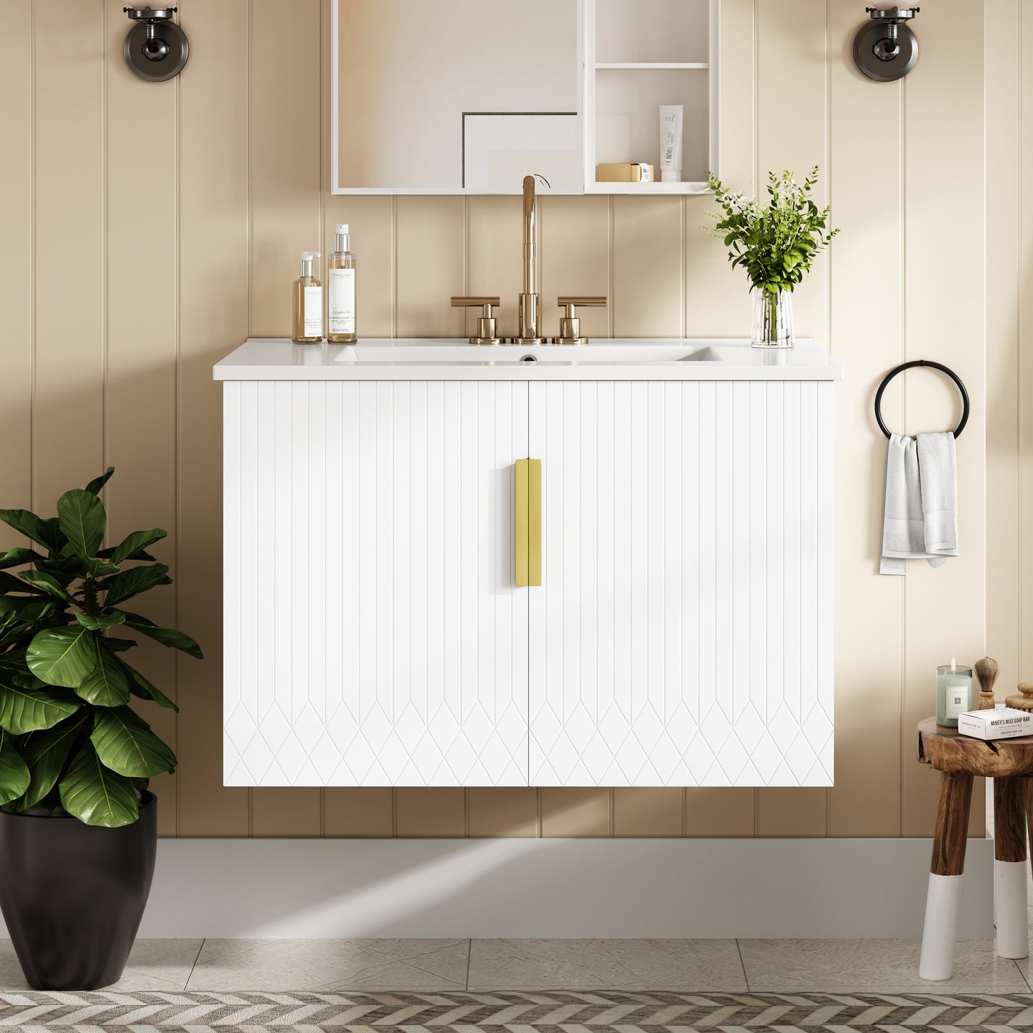 30" Vintage Bathroom Vanity with Ceramic Sink and Storage Cabinet