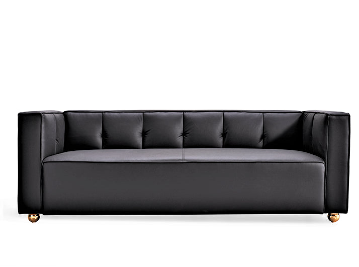 Polyester Sofa With Tufted Low Back Design, Elegant 3 Seater Couch