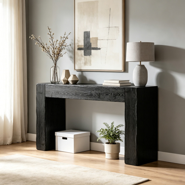 Long Solid Wood Console Table - Rustic Farmhouse Design
