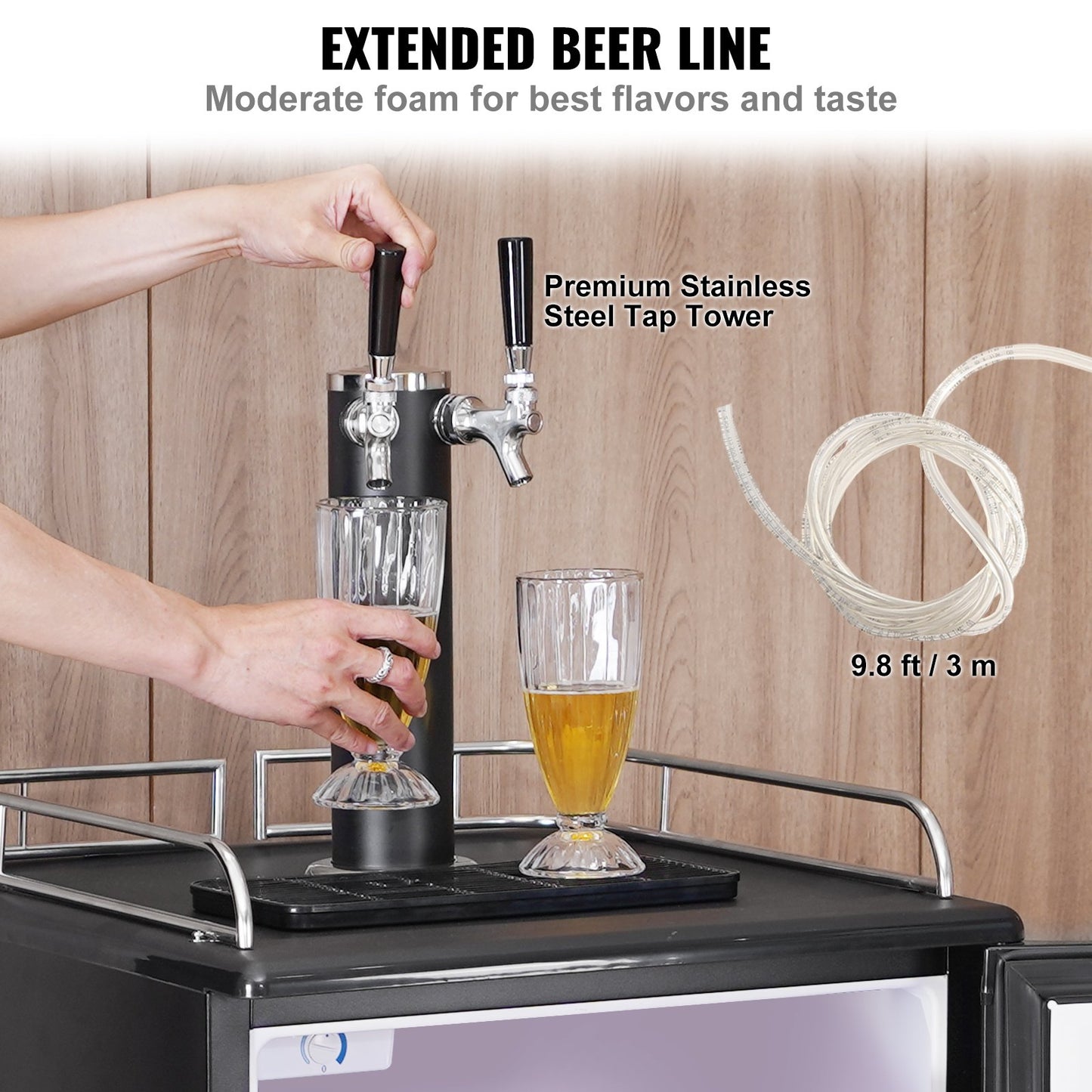 Dual Tap Beer Kegerator Dispenser with Shelves and CO2 Cylinder - Black