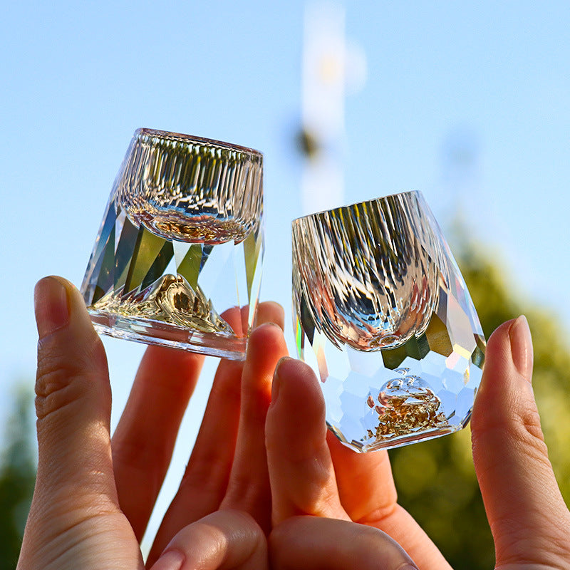 Gold Foil Crystal Liquor Cup - Octagonal Iceberg & Jinshan Styles