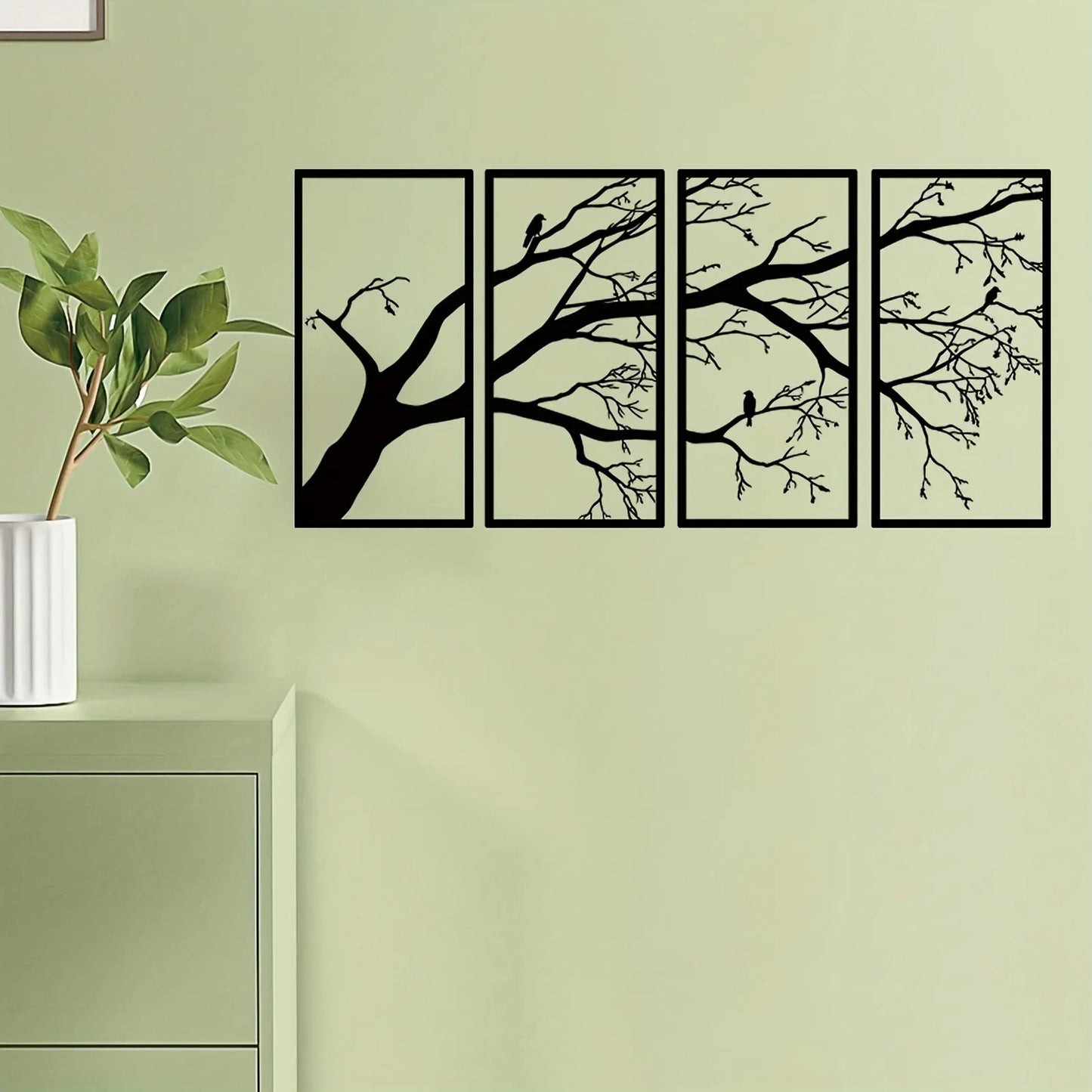 Black Tree of Life Metal Wall Art Decor - Set of 4