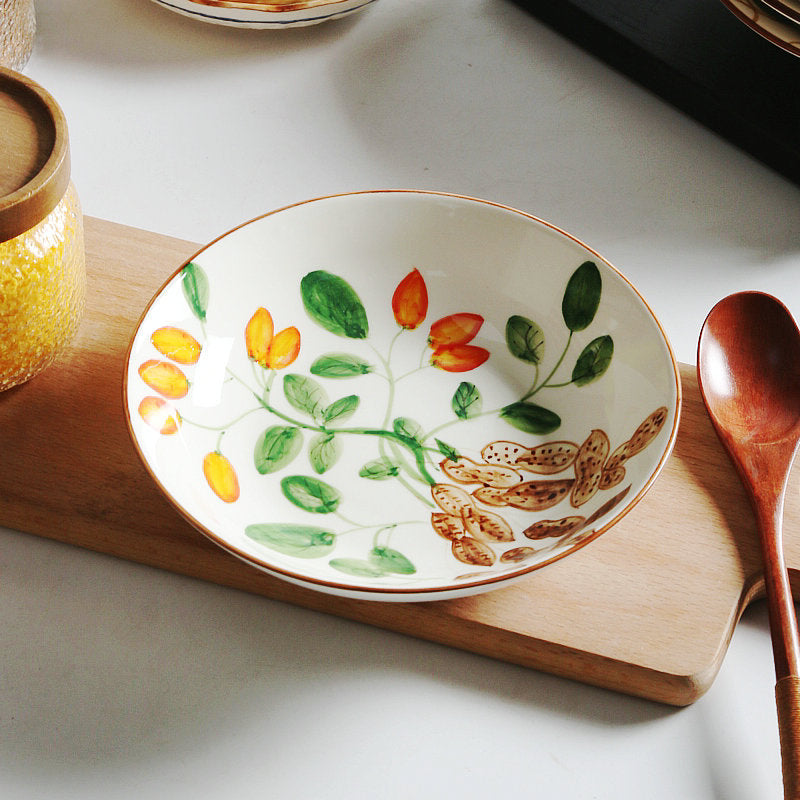 Hand Painted Ceramic Dinner Plate - Underglaze Color Japanese Style Tableware