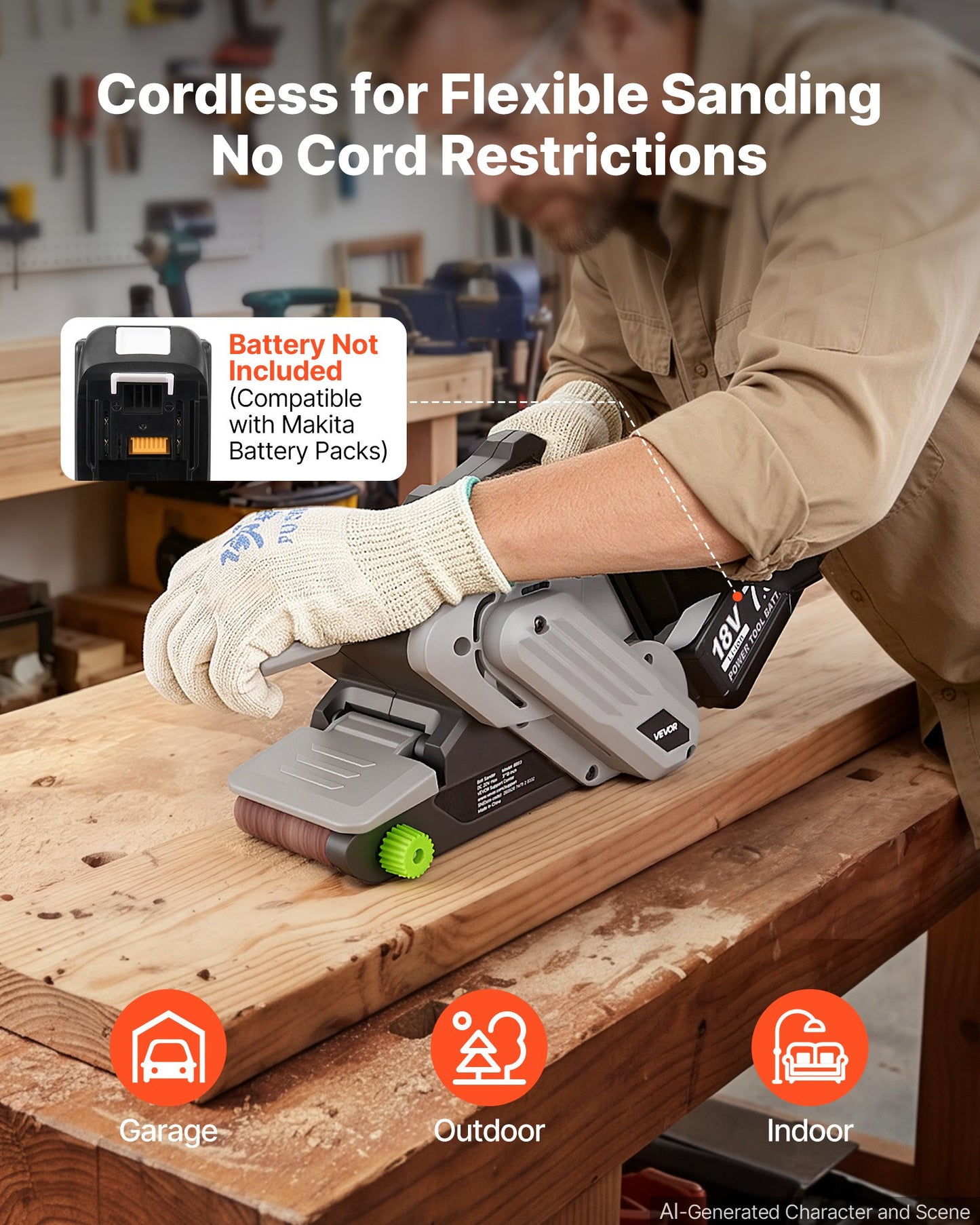 20V Max Cordless Belt Sander for Woodworking with 6 Speeds, 10 Belts & Dust Collection