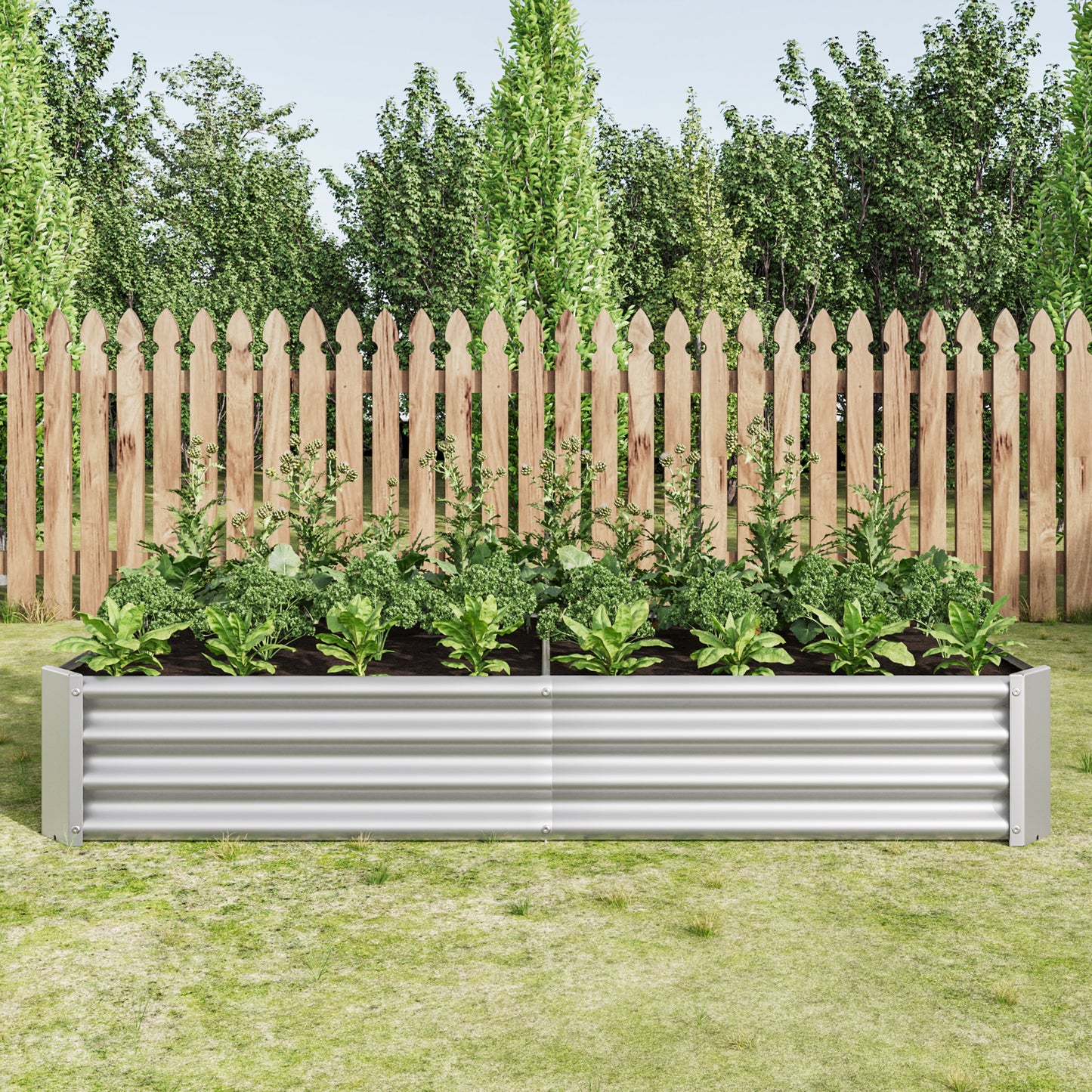 2PCS Metal Raised Garden Planter Beds 6' x 3' x 1' - Silver