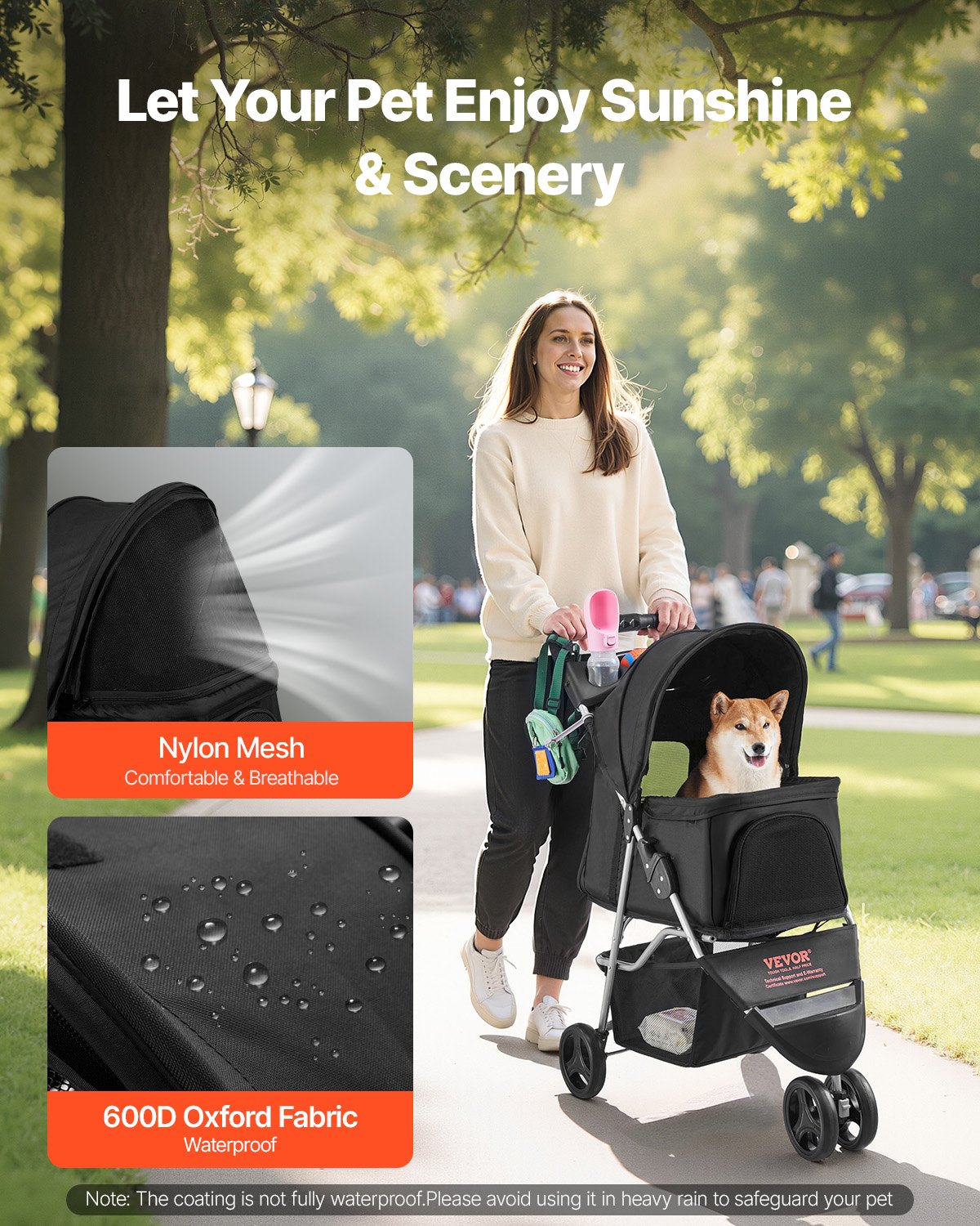 Foldable Pet Stroller with 3 Wheels for Small Dogs and Cats - Travel & Outdoor Use