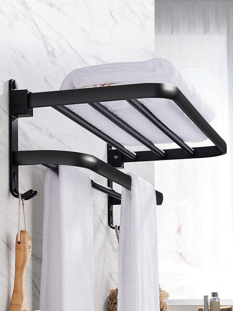 Wall-Mounted Towel Rack Bathroom Shelf No-Punch Installation Black 40cm/50cm