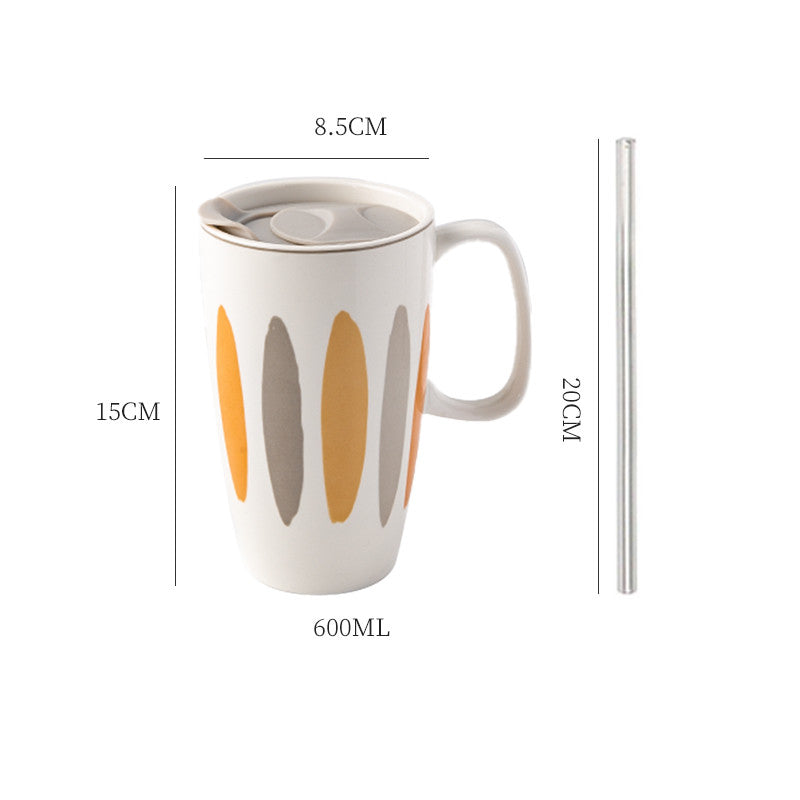 Large Capacity Ceramic Mug with Lid - Multiple Styles, 500-600mL Drinkware