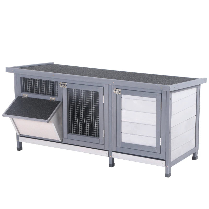 Wooden Rabbit Hutch with Waterproof Roof & Feeding Trough for Small Animals