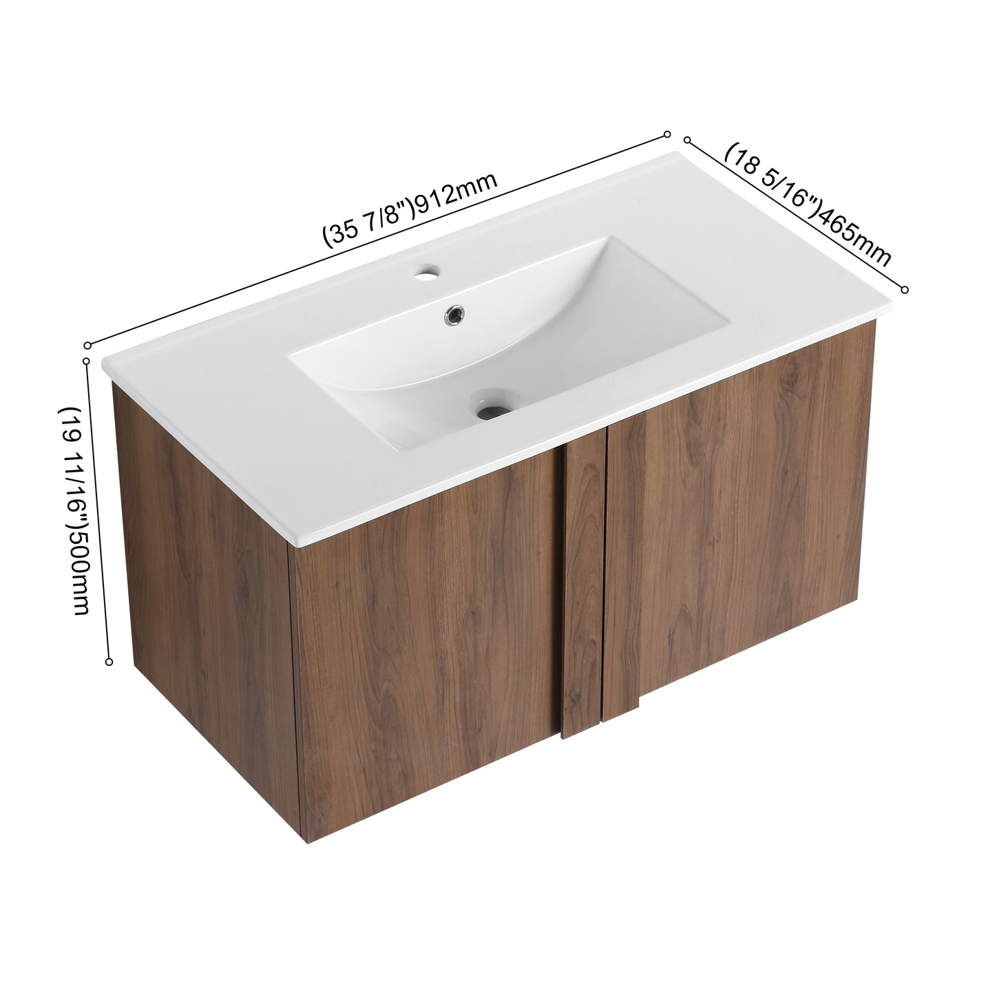 36" Wall-Mounted Bathroom Vanity with Sink - Brown Ebony