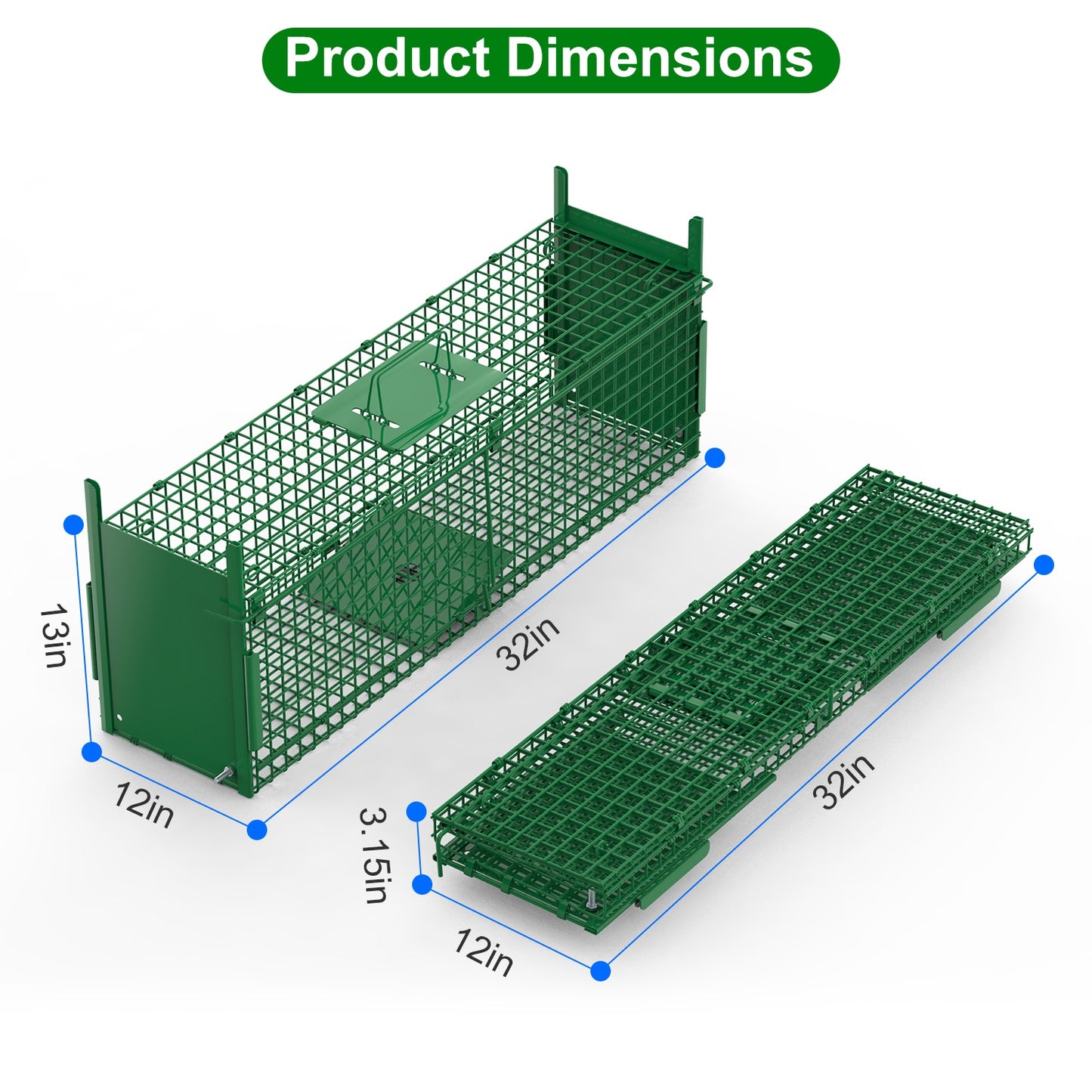 Humane Live Animal Cage Trap - Galvanized Iron, Multiple Sizes