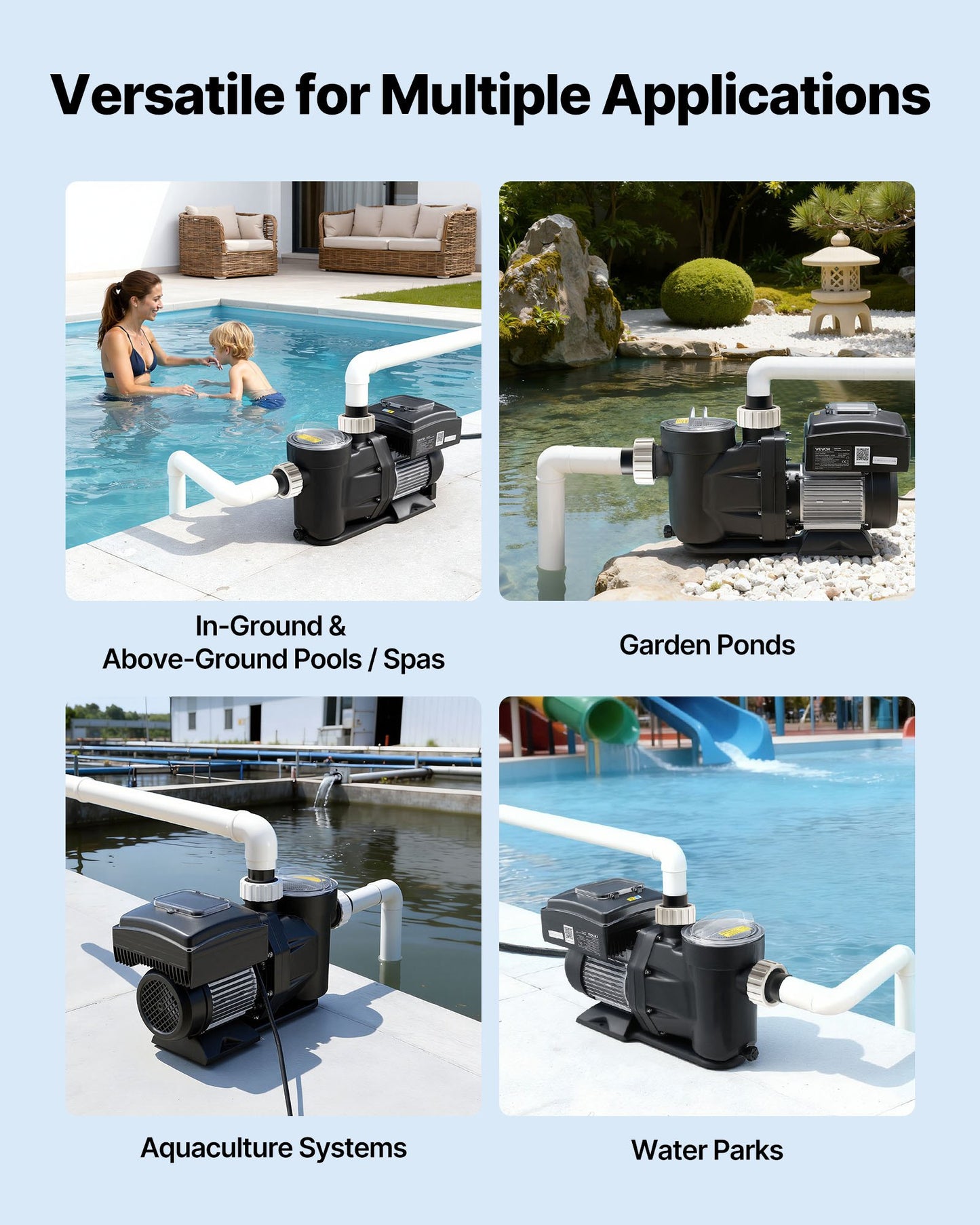Variable Speed Pool Pump 1.5 HP for Inground & Above Ground Pools - Energy Efficient