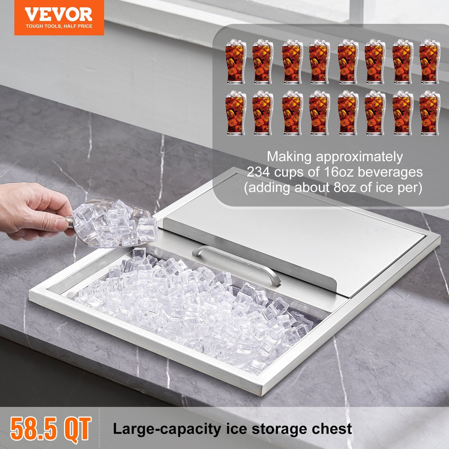 Drop In Ice Chest, 24'L X 18'W 13'H Stainless Steel Cooler,