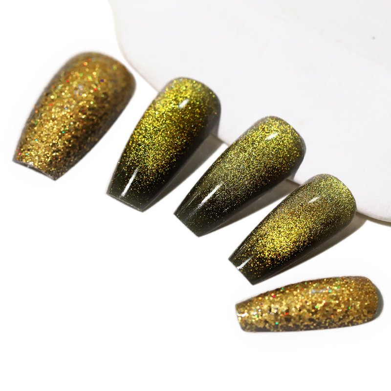 Fake Nail Patches Golden Earth - 24 Pieces with Gel