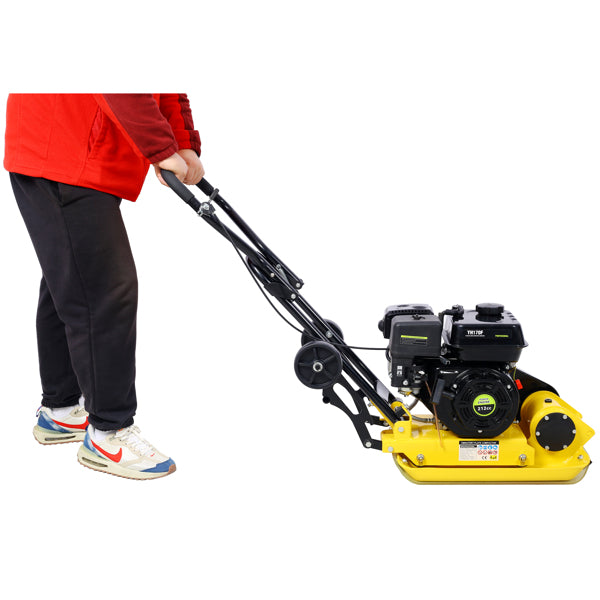 Gas Powered Plate Compactor 7.0 HP 5500PPM with Steel Plate & Wheels