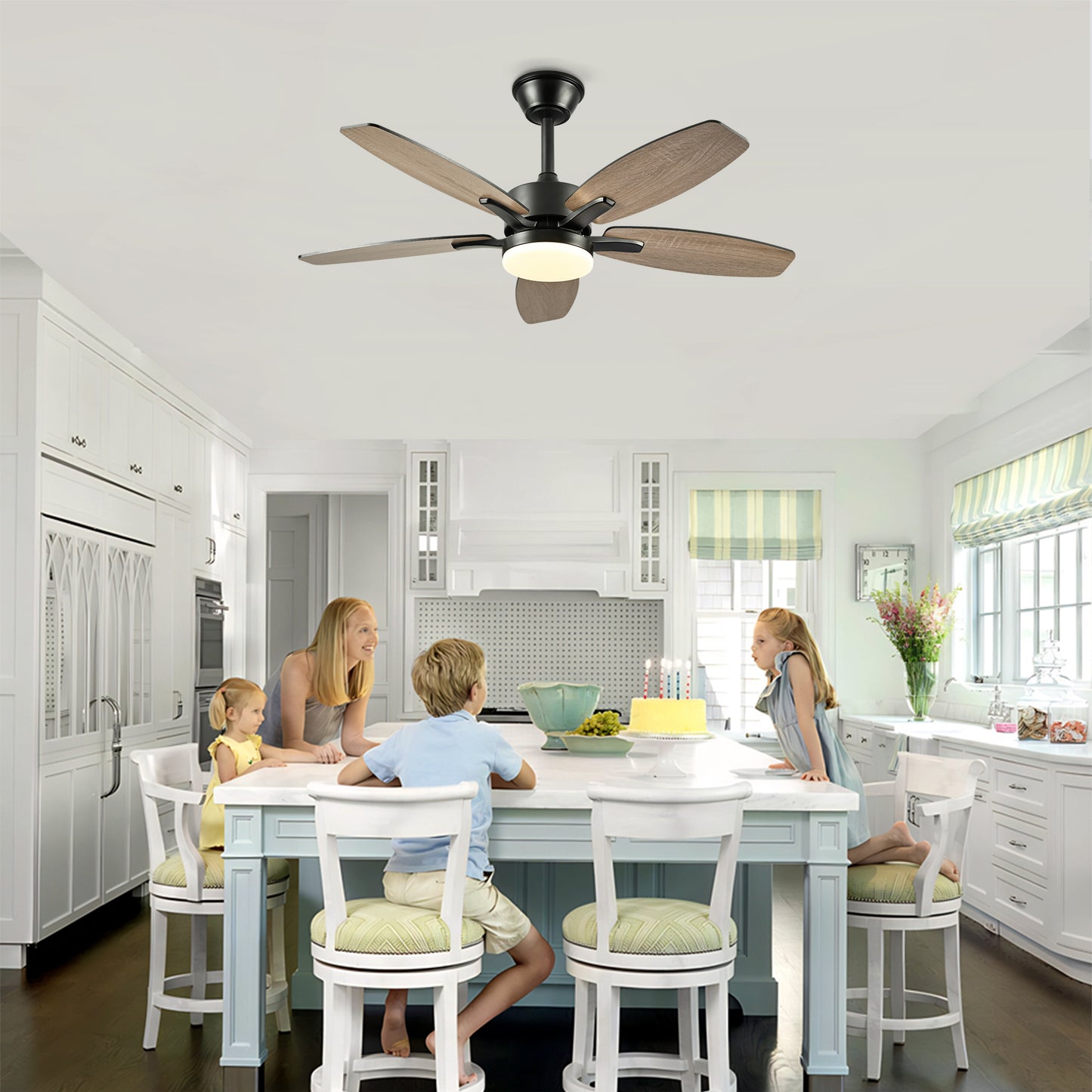 42" Matte Black Ceiling Fan with Lights & Remote Control - 5 Blades
