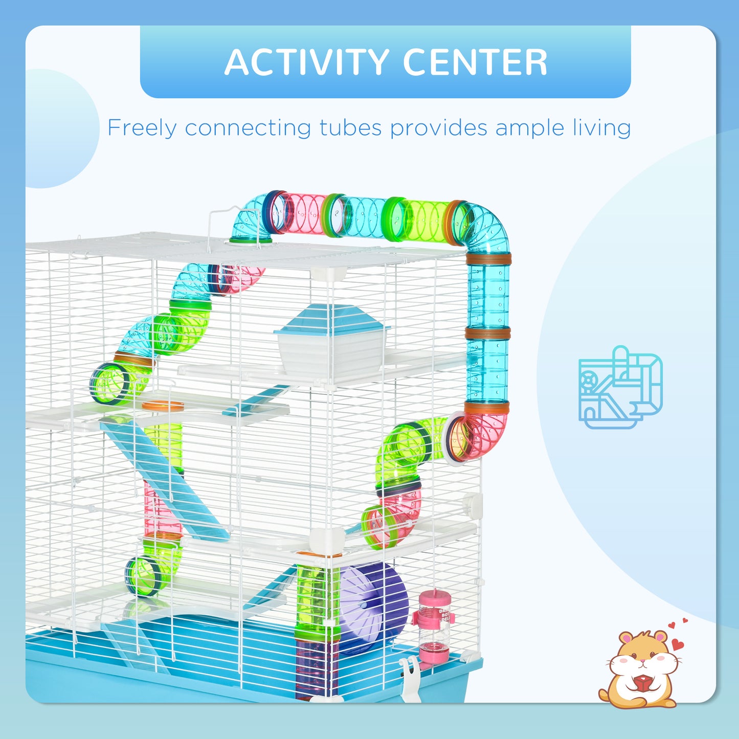 Large Hamster Cage with Tunnels and Tiers - Light Blue, 23 inch