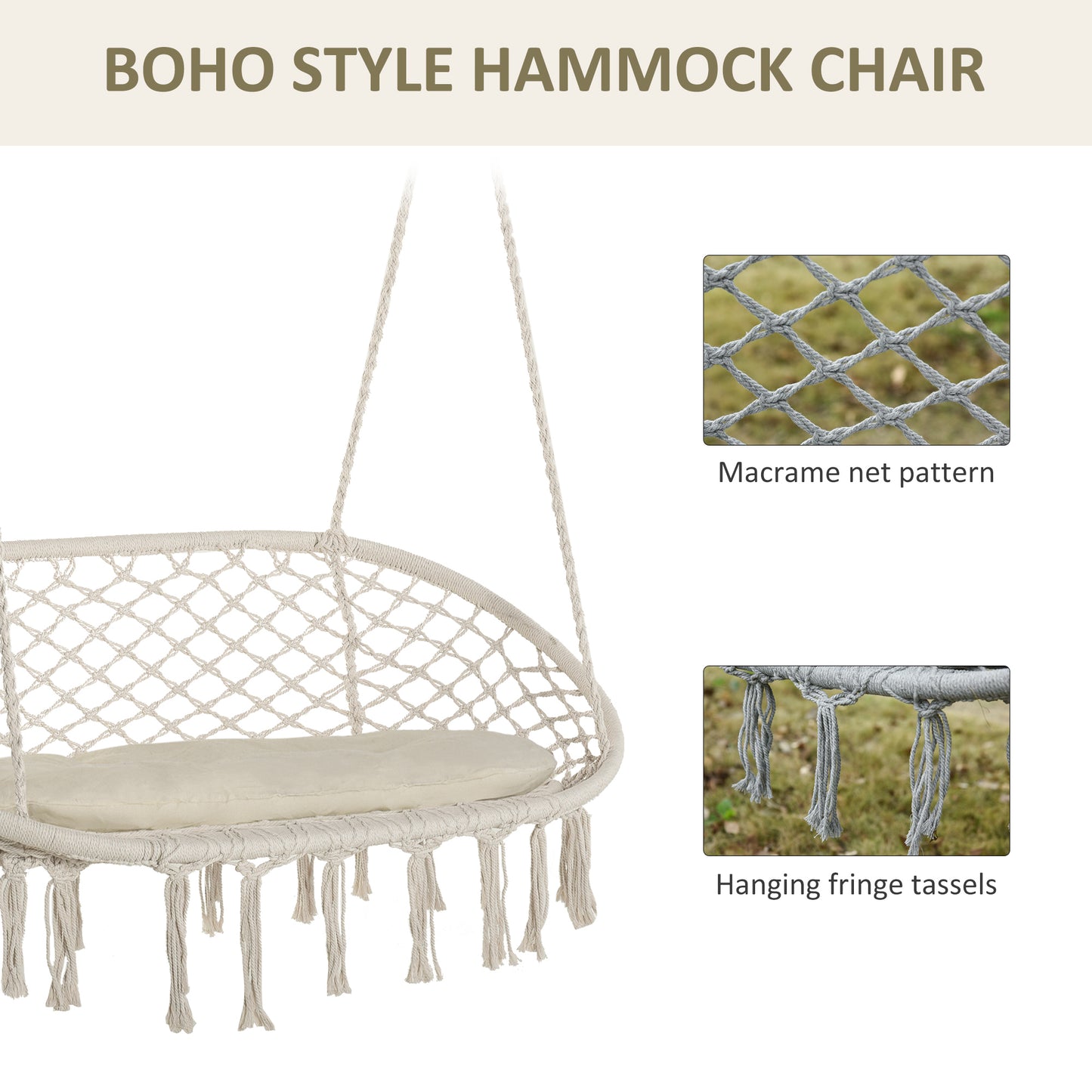Macrame Hammock Chair - Soft Cushion for Indoor & Outdoor Use
