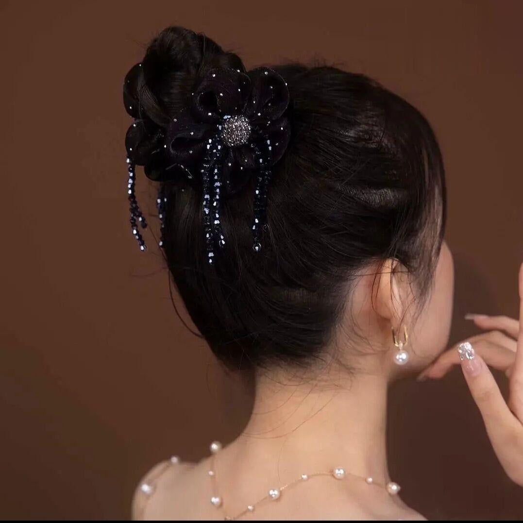 Flower Ball Grip Hairpin - Black