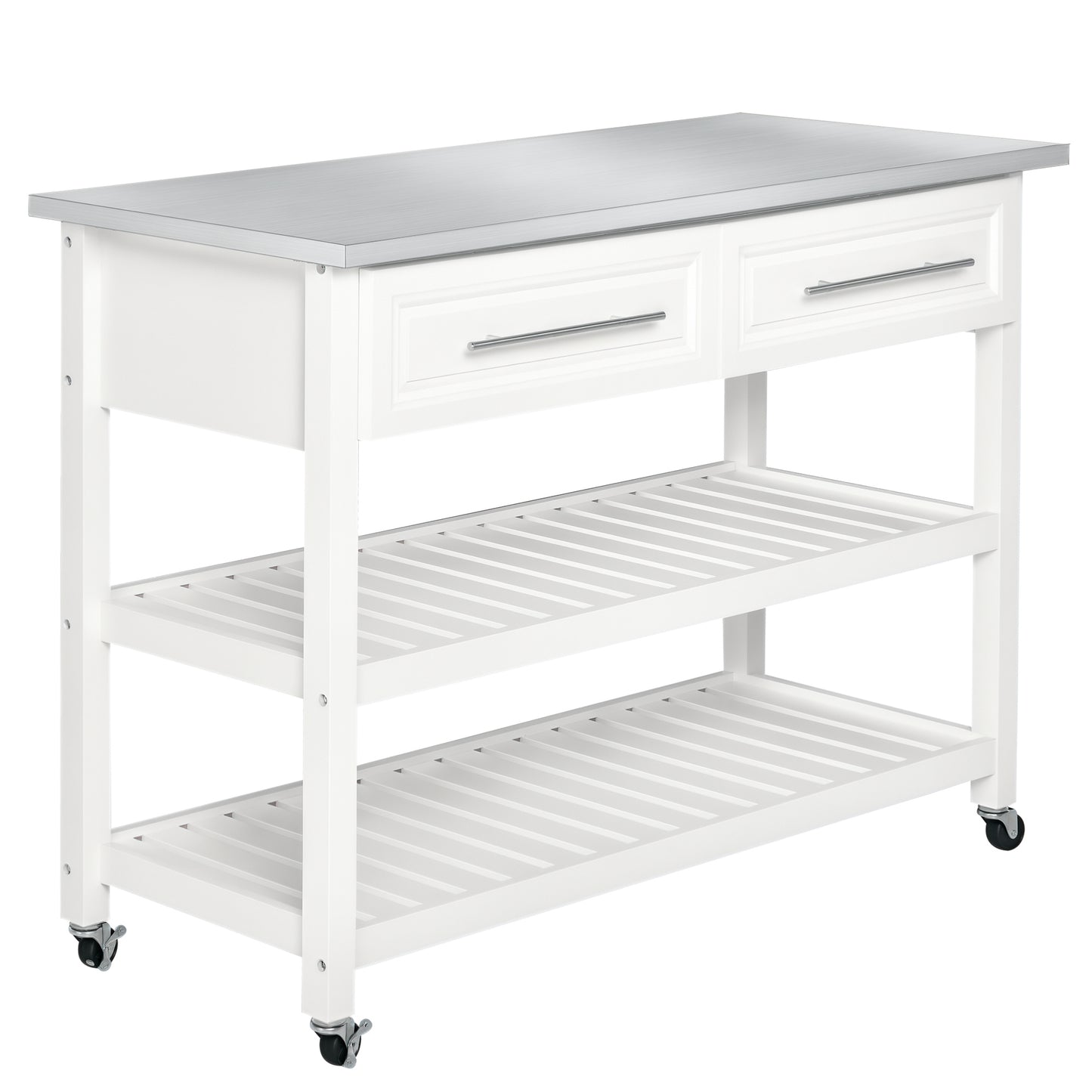 Kitchen Island Cart with Stainless Steel Top & Storage - White
