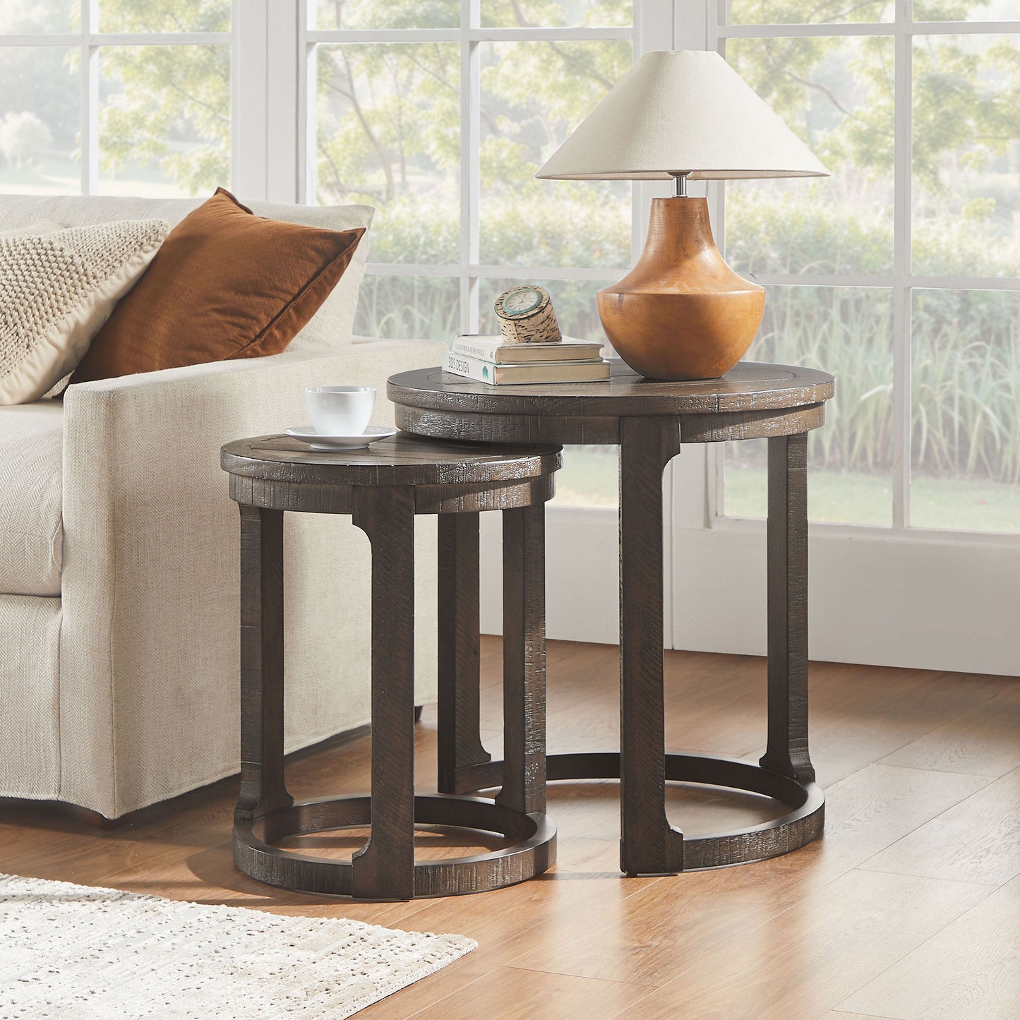 24-Inch 2-Piece Curved Round Coffee Table Set - Dark Brown