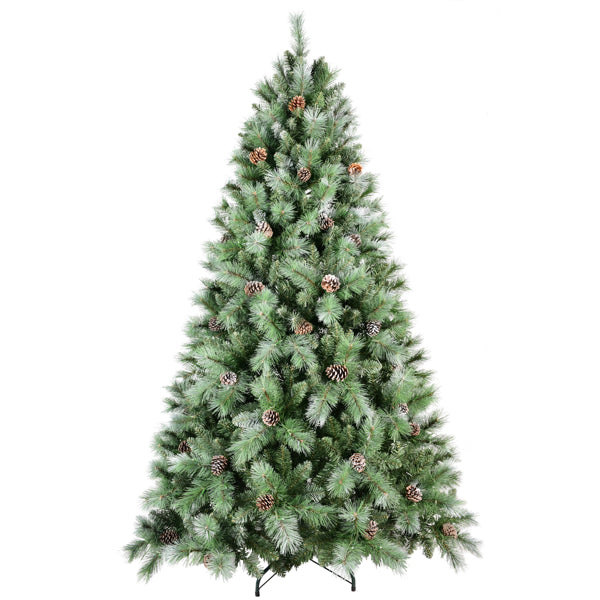 7ft Artificial Christmas Tree with Pine Cones and Hinged Base