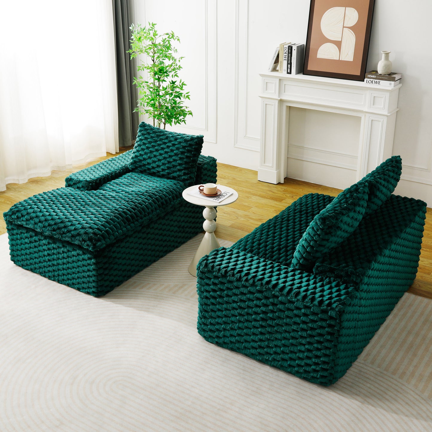 Green Velvet Convertible Sectional Sofa with Chaise Lounge