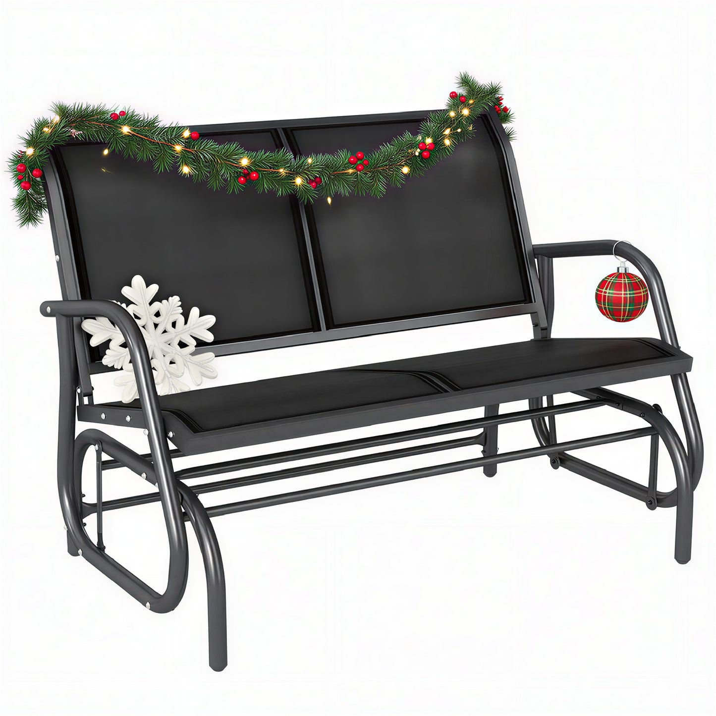 2-Person Outdoor Glider Bench - Black Patio Double Swing Chair