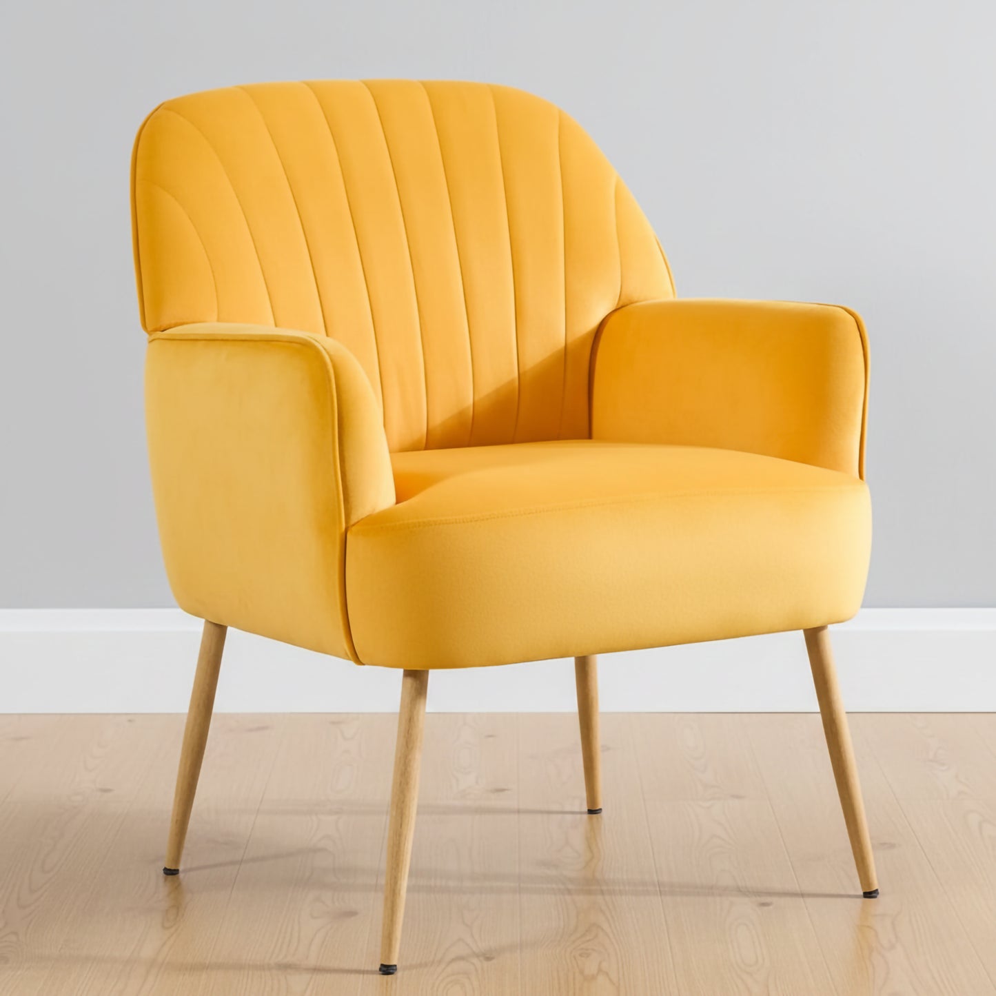 Yellow Velvet Accent Chair - Modern Upholstered Barrel Armchair