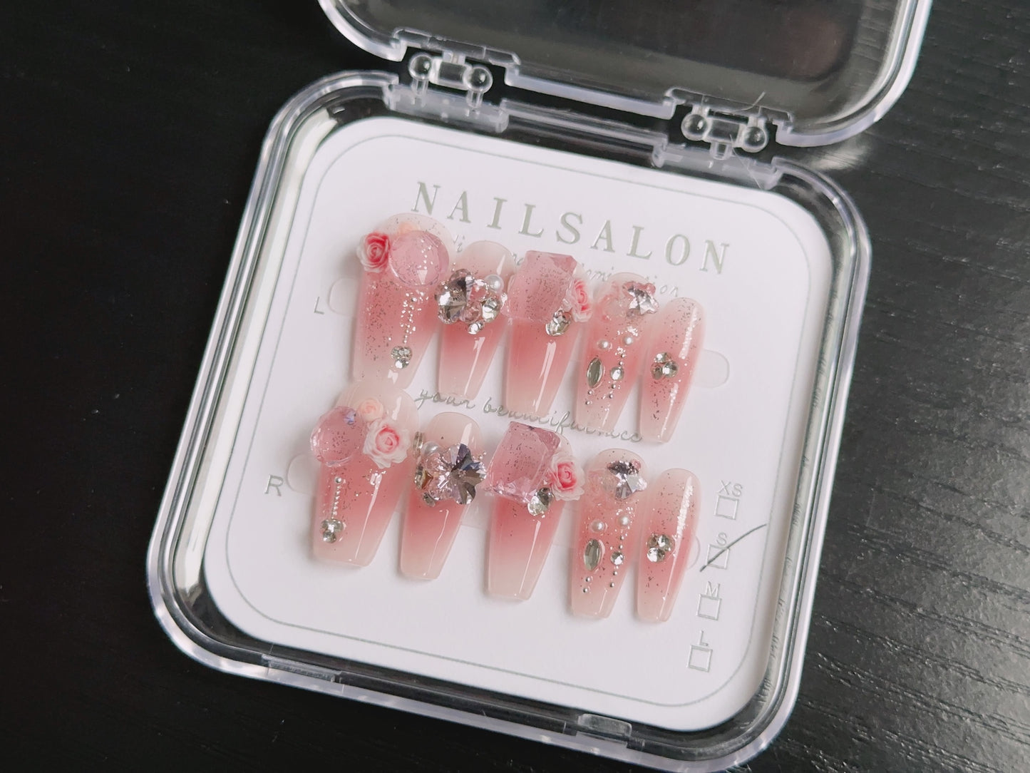 Pink Gem-Embedded Press On Nails - 10 Piece Set