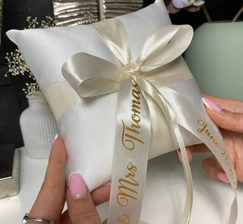 Wedding Ring Pillow 15x15cm Ivory-White with Ribbon for Ceremony