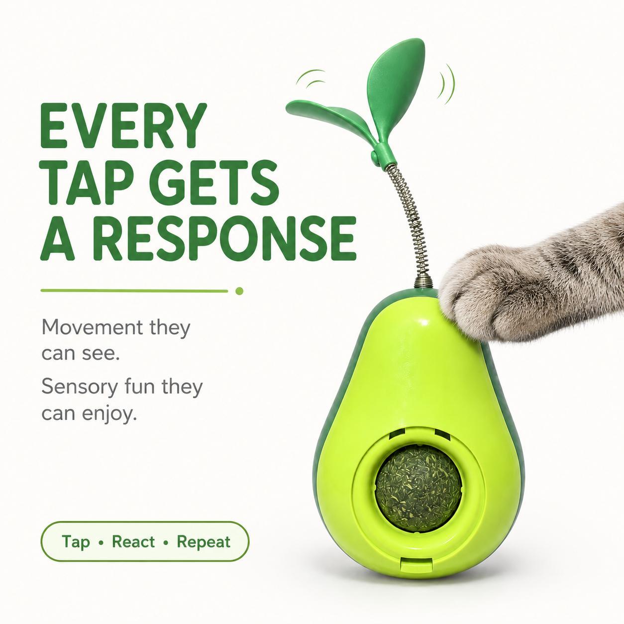 Avocado-Shaped Cat Interactive Wobble Toy with Feather & Catnip Ball - Indoor Pet Toy