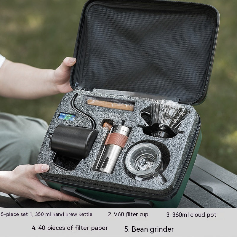 Portable Coffee Maker Set with Hand Grinder and Accessories - Suitcase Packaging