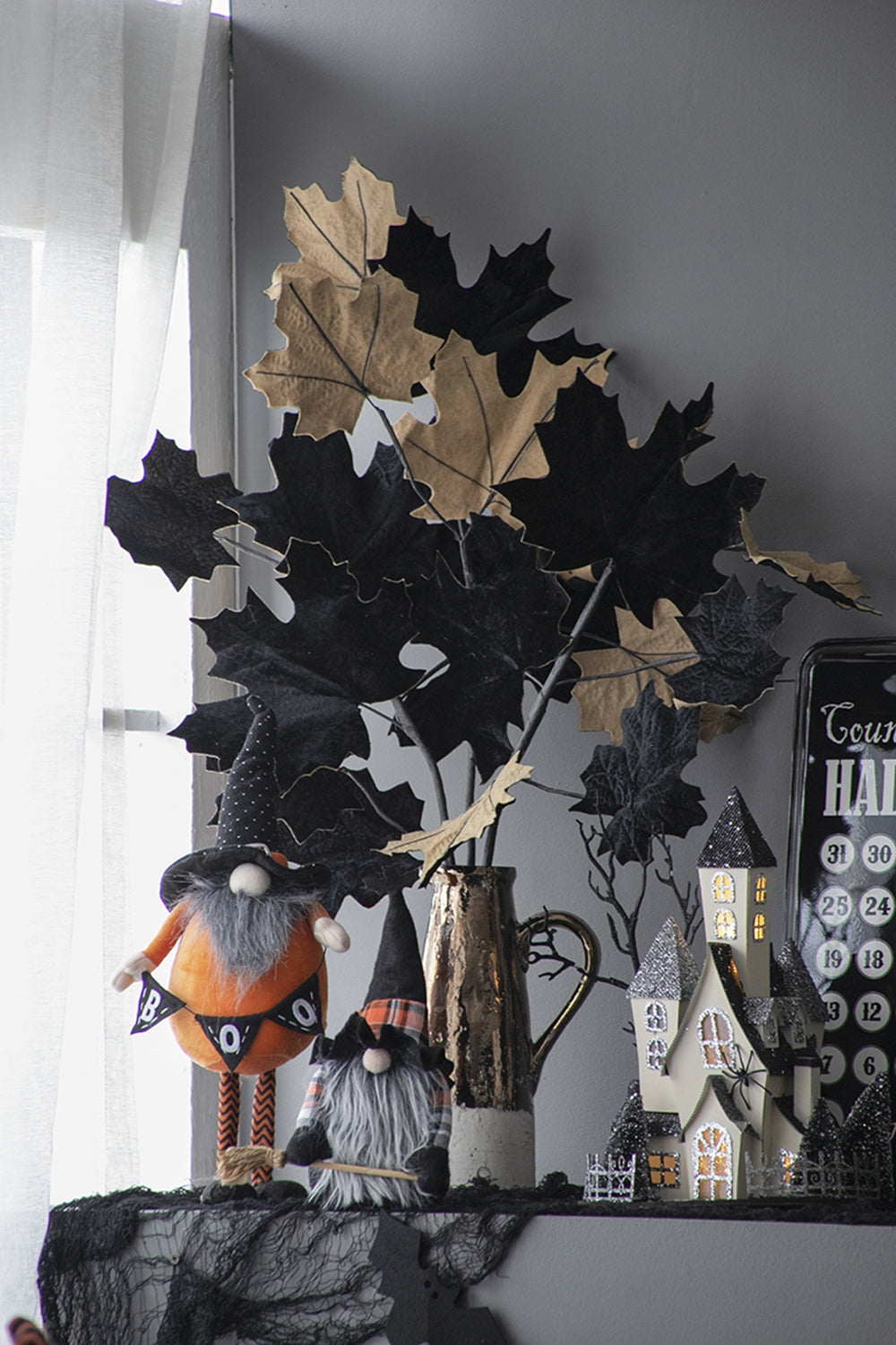 Set of 2 Fabric Standing Gnomes with 'B-O-O' Banner - Halloween Decor