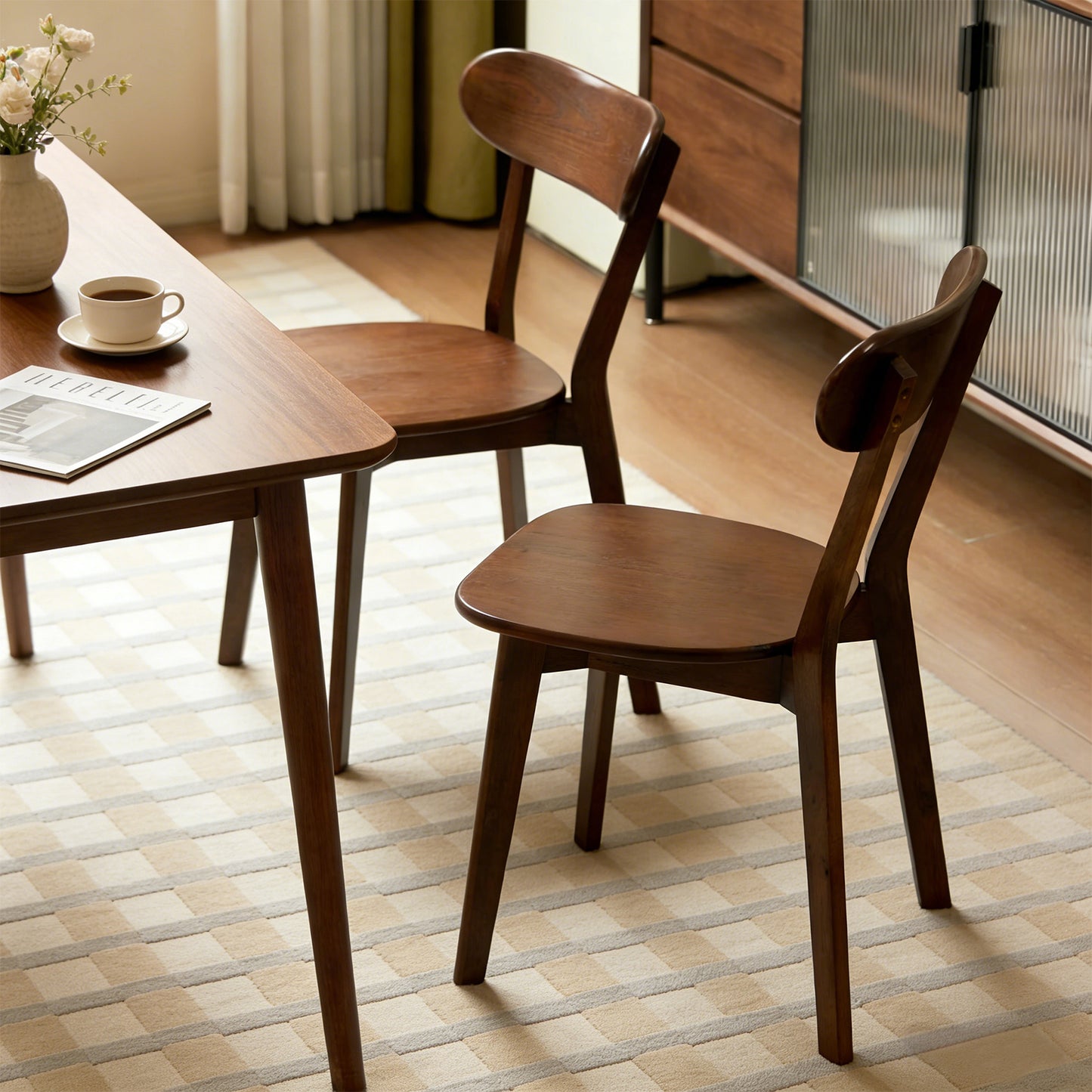 Natural Solid Wood Dining Chairs Set Of 2, Mid Century Modern With