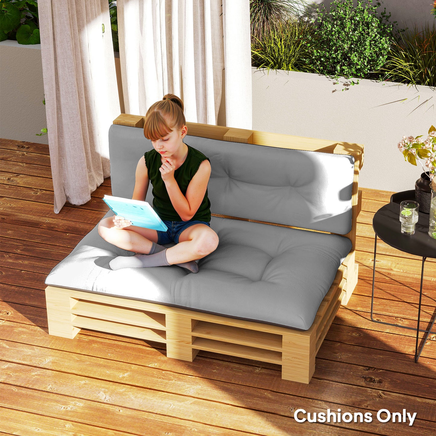 Outdoor Tufted Pallet Cushions - 3.9" Thick, Light Gray Set
