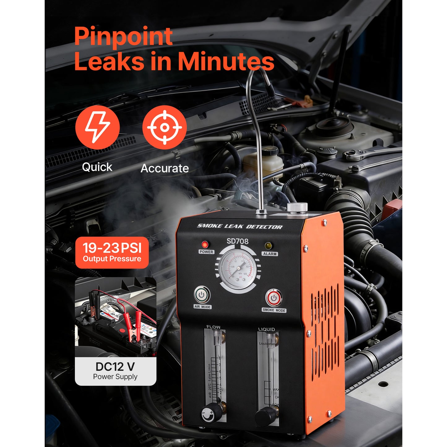 Automotive Leak Detector Smoke Machine with Air Pump and Pressure Gauge