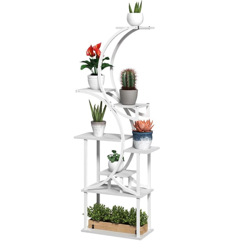 White 8-Tier S-Shaped Plant Stand - Corner Plant Rack