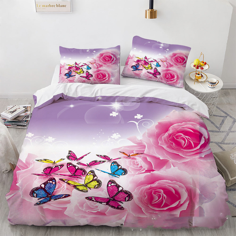 Digital Printing Rose Bedding Set - 3-Piece Home Textile for Bedroom