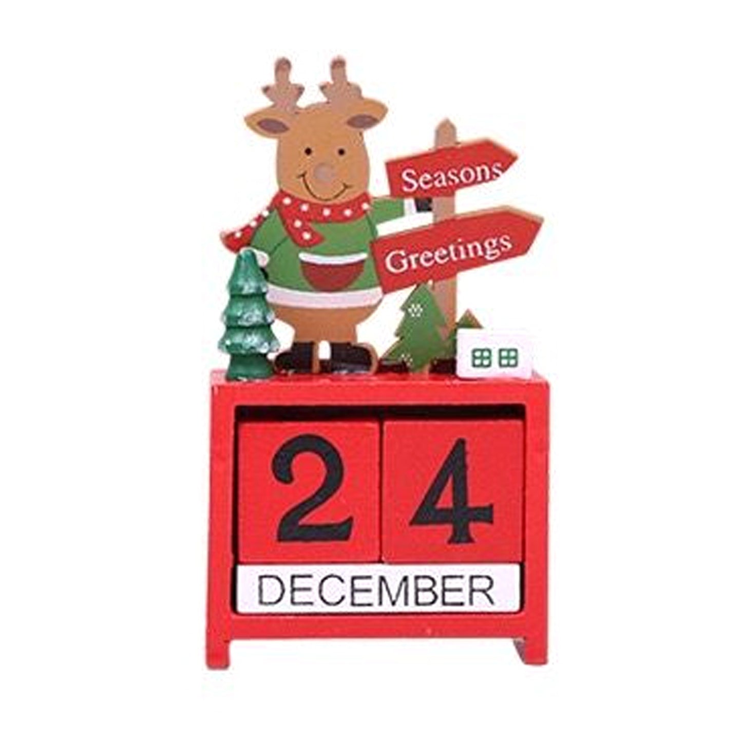 Xmas Desk Calendar - Wooden Block Tabletop Decoration