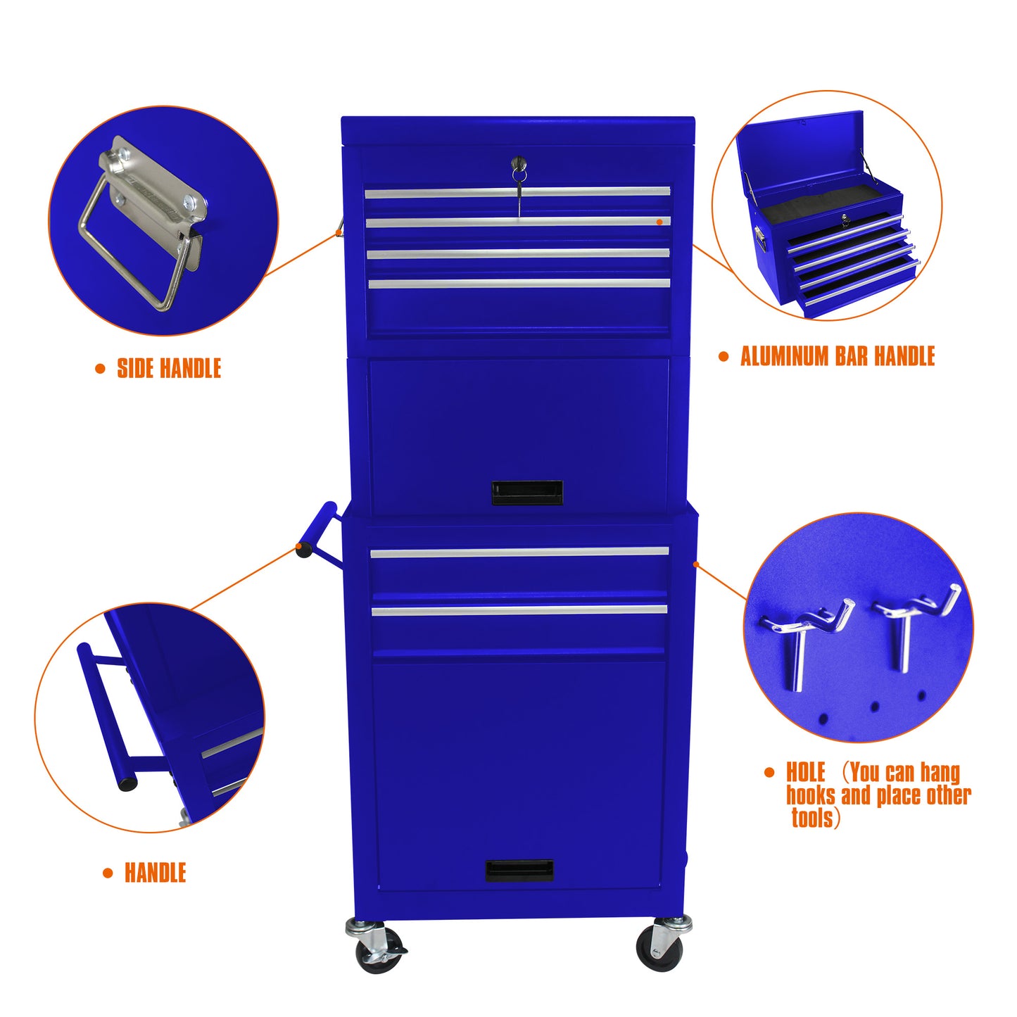 High Capacity Rolling Metal Tool Storage Cabinet with 6 Drawers - Blue