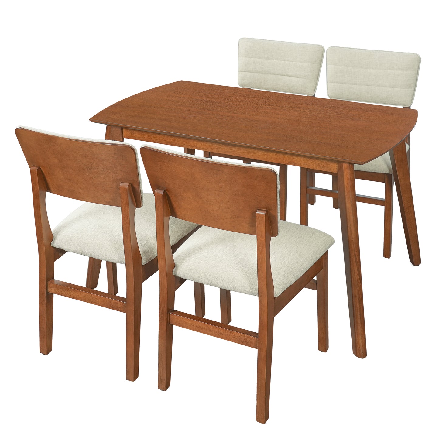 Farmhouse Dining Table Set for 4 with Upholstered Chairs - Brown & Beige